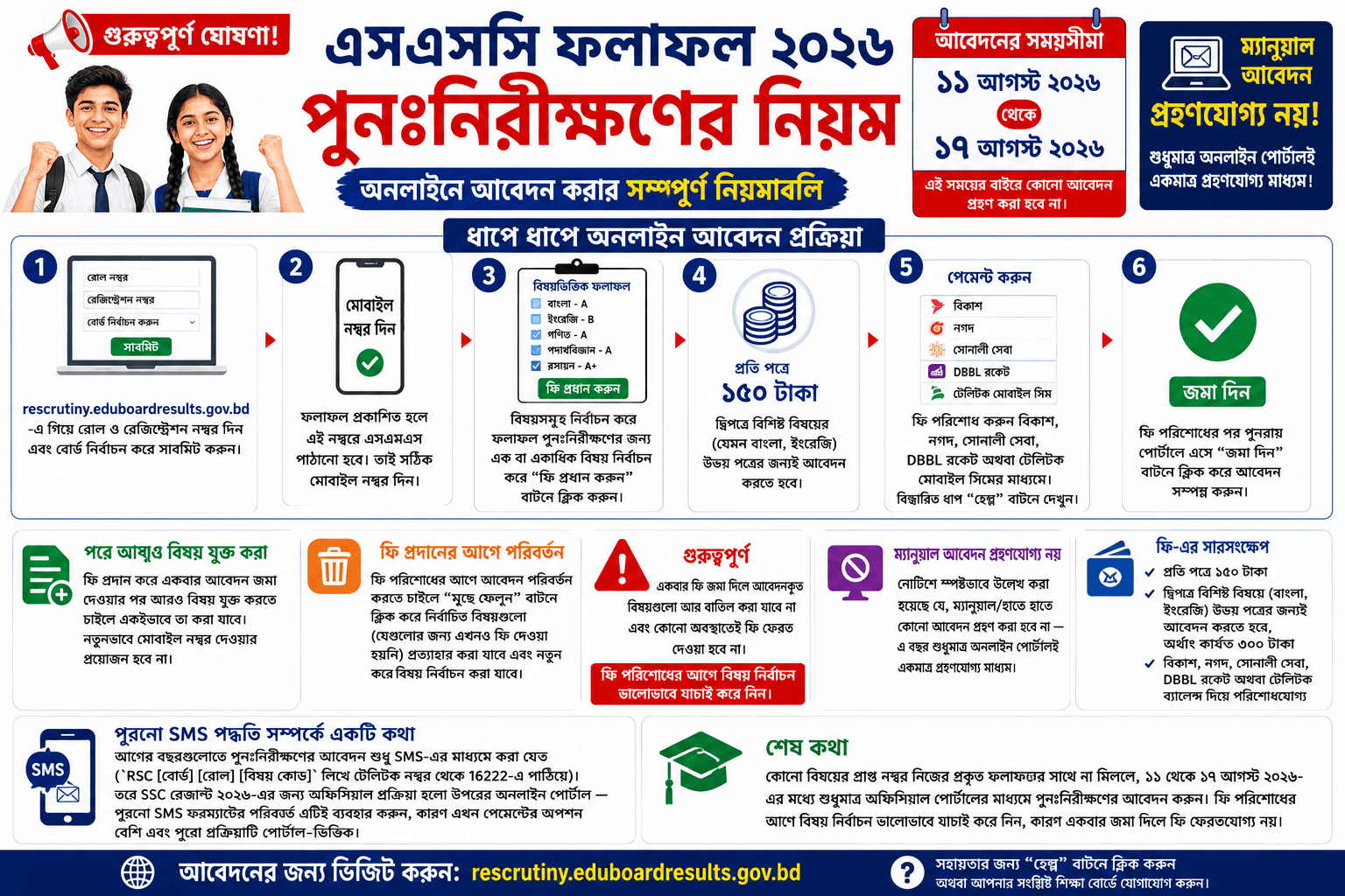 এসএসসি রেজাল্ট ২০২৬ পুনঃনিরীক্ষণের নিয়মাবলি: অনলাইনে আবেদন (১১–১৭ আগস্ট)