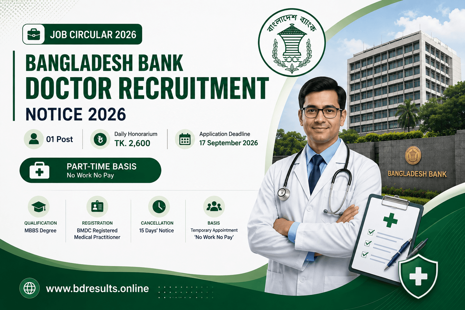 Bangladesh Bank Physician Job Circular 2026 — Part-Time, Tk 2,600/Day